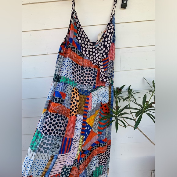 Gorman X Julia Flanagan Silk Blend Multi Printed Jumpsuit 14 Patchwork Crop Dot - Picture 9 of 11